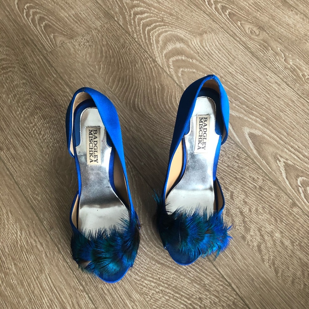 Badgley Mischka heels with peacock feathers
